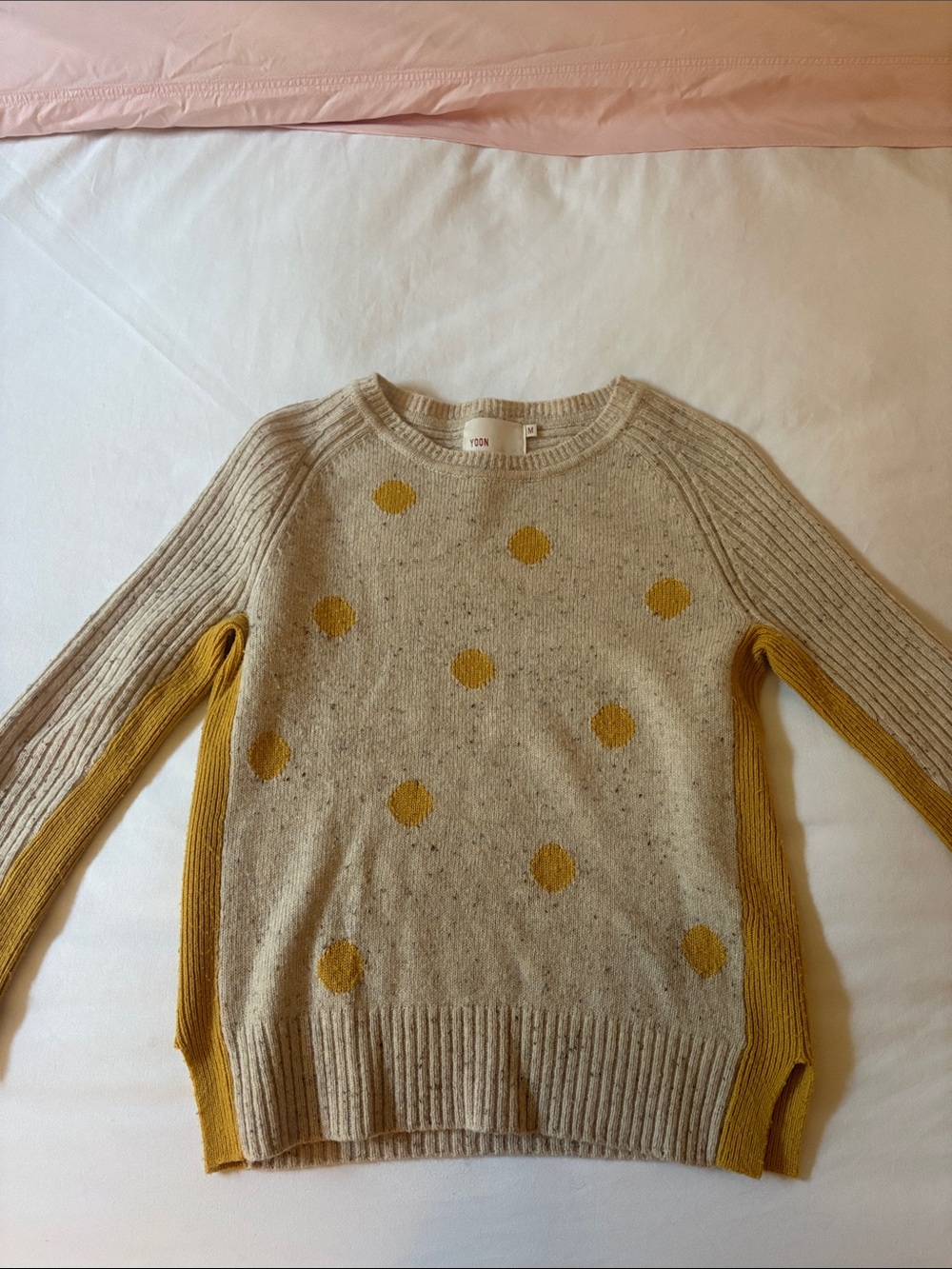 Yoon Cream Sweater with Mustard Polka Dots